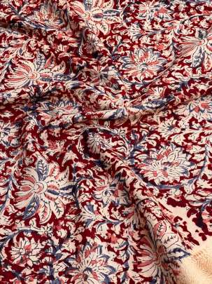  Cotton Kalamkari Natural Handblocked Print Maroon/ 