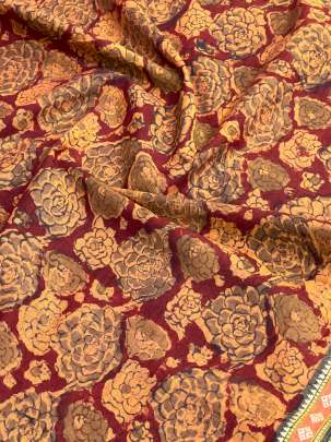  Cotton Kalamkari Natural Handblocked Print Maroon/