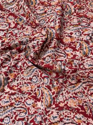  Cotton Kalamkari Natural Handblocked Print Maroon/