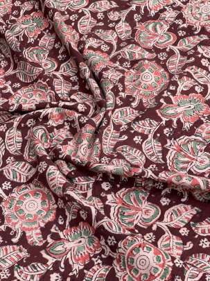  Cotton Kalamkari Natural Handblocked Print Maroon/ 