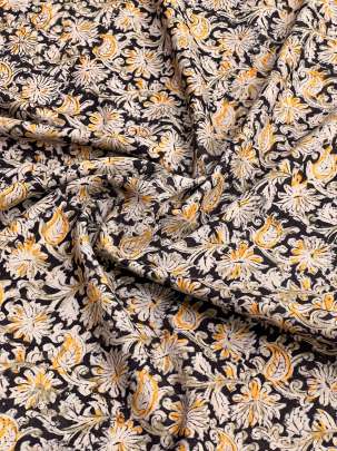  Cotton Kalamkari Natural Handblocked Print Black/ 