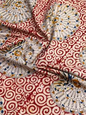  Cotton Kalamkari Natural Handblocked Print Maroon/ 