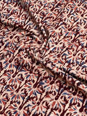  Cotton Kalamkari Natural Handblocked Print Maroon/ 