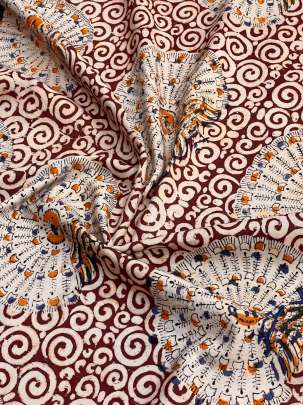  Cotton Kalamkari Natural Handblocked Print Maroon/