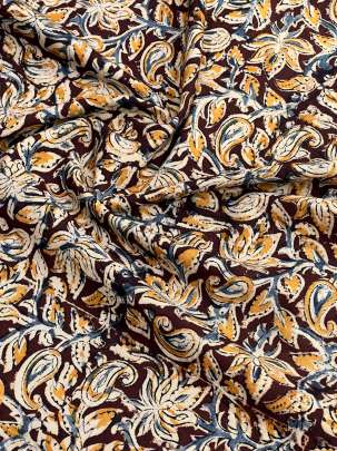  Cotton Kalamkari Natural Handblocked Print Dark Maroon/