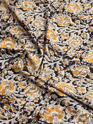  Cotton Kalamkari Natural Handblocked Print Black/