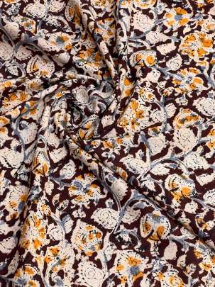  Cotton Kalamkari Natural Handblocked Print Dark Maroon/ 