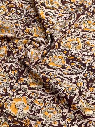  Cotton Kalamkari Natural Handblocked Print Maroon/ 