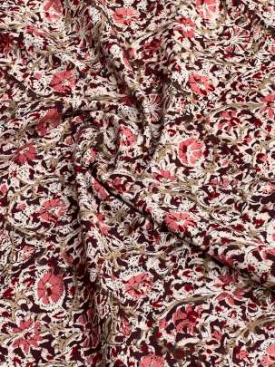  Cotton Kalamkari Natural Handblocked Print Dark Maroon/ 