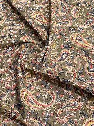  Cotton Kalamkari Natural Handblocked Print Khakhi Green/ 