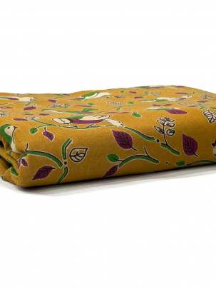  Cotton Kalamkari Natural Handblocked Print - Mustard yellow/