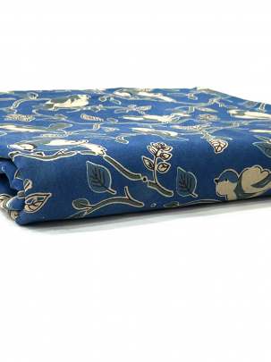  Cotton Kalamkari Natural Handblocked Print - Blue/ 