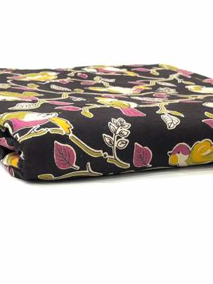  Cotton Kalamkari Natural Handblocked Print - Black/