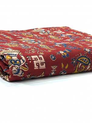  Cotton Kalamkari Natural Handblocked Print - Maroon/ 