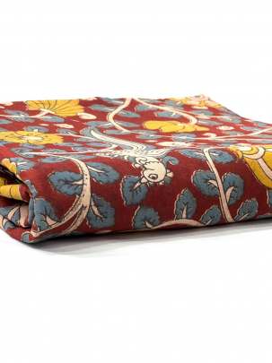  Cotton Kalamkari Natural Handblocked Print - Maroon/ 