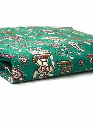  Cotton Kalamkari Natural Handblocked Print - Green/