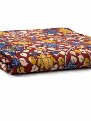  Cotton Kalamkari Natural Handblocked Print - Maroon/