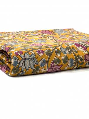  Cotton Kalamkari Natural Handblocked Print - Mustard yellow/