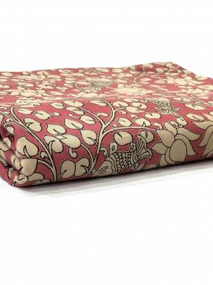  Cotton Kalamkari Natural Handblocked Print - Peach/