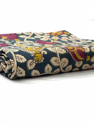  Cotton Kalamkari Natural Handblocked Print - Grey/ 