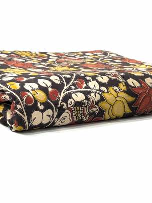  Cotton Kalamkari Natural Handblocked Print - Black/ 