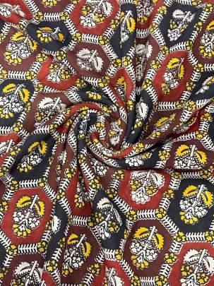  Cotton Kalamkari Natural Handblocked Print - Black/ 