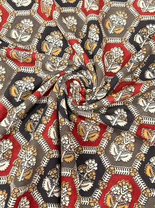  Cotton Kalamkari Natural Handblocked Print - Rust/