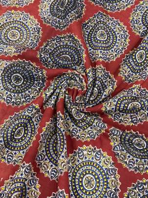  Cotton Kalamkari Natural Handblocked Print - Maroon/ 