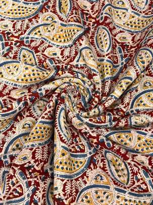  Cotton Kalamkari Natural Handblocked Print - Maroon/