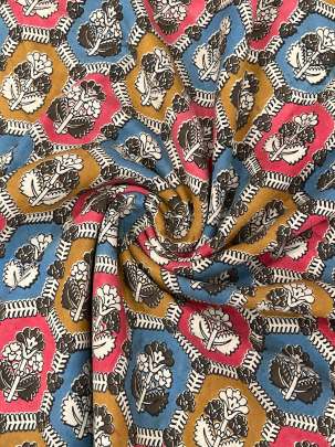  Cotton Kalamkari Natural Handblocked Print - Mustard yellow/