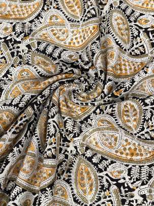  Cotton Kalamkari Natural Handblocked Print - Black/