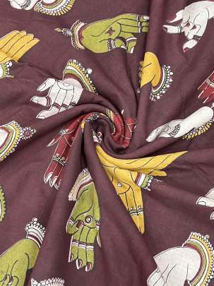  Cotton Kalamkari Natural Handblocked Print - Maroon/