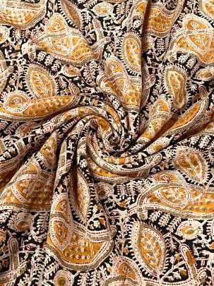  Cotton Kalamkari Natural Handblocked Print - Mustard yellow/ 