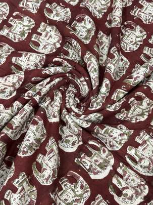  Cotton Kalamkari Natural Handblocked Print - Dark Brown/