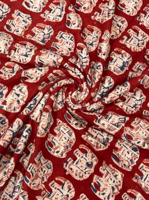  Cotton Kalamkari Natural Handblocked Print - Maroon/ 