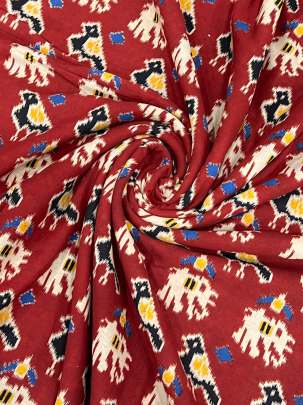  Cotton Kalamkari Natural Handblocked Print - Maroon/