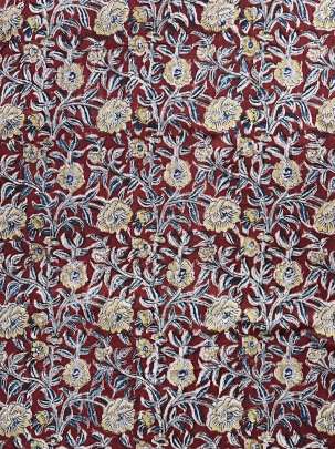  Cotton Kalamkari Natural Handblocked Print Maroon/ 