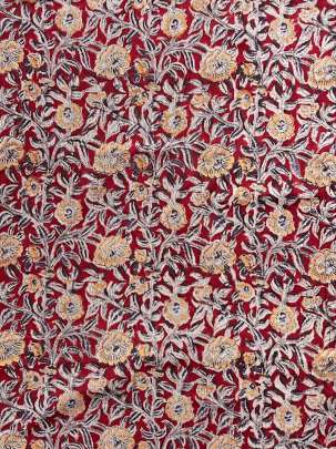  Cotton Kalamkari Natural Handblocked Print Maroon/ 