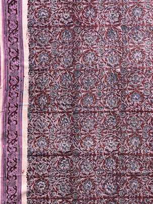  Cotton Kalamkari Natural Handblocked Print Maroon/ 