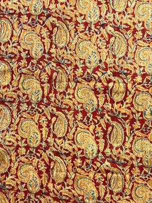  Cotton Kalamkari Natural Handblocked Print Maroon/ 