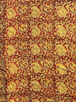  Cotton Kalamkari Natural Handblocked Print Maroon/ 