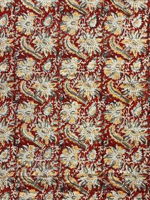  Cotton Kalamkari Natural Handblocked Print Maroon/ 