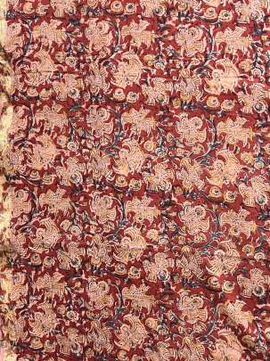  Cotton Kalamkari Natural Handblocked Print Maroon Rust/ 