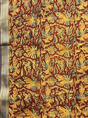  Cotton Kalamkari Natural Handblocked Print Maroon/ 