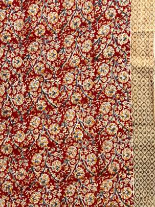  Cotton Kalamkari Natural Handblocked Print Maroon/ 