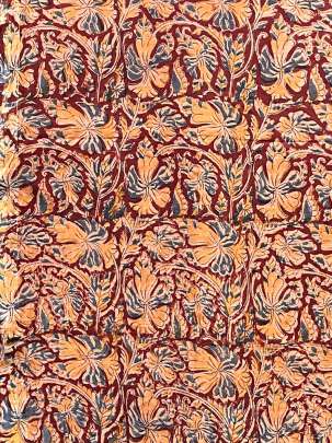  Cotton Kalamkari Natural Handblocked Print Maroon/ 