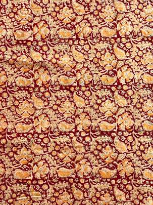  Cotton Kalamkari Natural Handblocked Print Maroon/ 