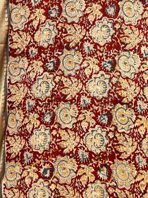  Cotton Kalamkari Natural Handblocked Print Maroon/ 