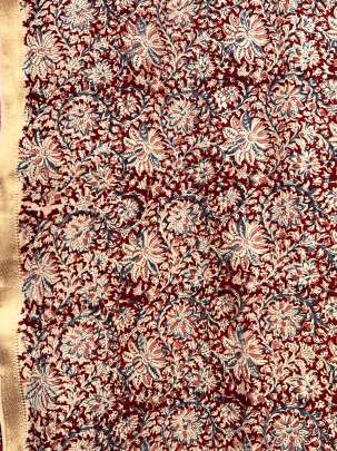  Cotton Kalamkari Natural Handblocked Print Maroon/ 