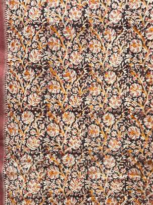  Cotton Kalamkari Natural Handblocked Print Black/ 